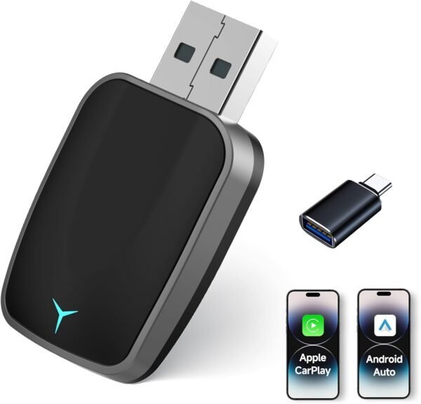 Adattatore Wireless CarPlay - connessione Bluetooth, Plug and Play, compatibile con la maggior parte delle auto, funziona con iOS 10 e versioni successive, nonché con Android 11 e versioni successive