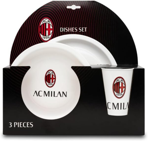 Piatti Milan, Gadget Uomo Bambino, Accessori per Scuola, Set Ufficiale Regalo - Piatti e Bicchiere, Idea Compleanno Perfetta per la Colazione – per Microonde e Lavastoviglie