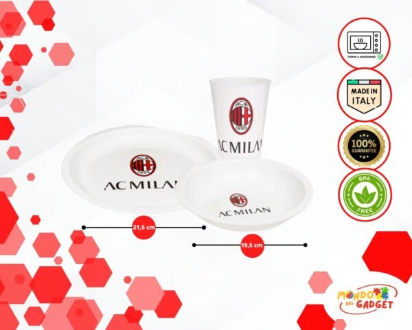 Piatti Milan, Gadget Uomo Bambino, Accessori per Scuola, Set Ufficiale Regalo - Piatti e Bicchiere, Idea Compleanno Perfetta per la Colazione – per Microonde e Lavastoviglie - Image 3