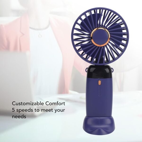 TOPINCN Mini Ventola Portatile, Ventola Personale Ricaricabile Pieghevole a 90 ° con Base, Ventilatore da Viaggio Piccolo 5 velocità, Dimensioni Tasca (Blue) - Image 3