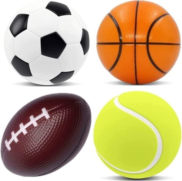Steemjoey Set di 4 Sports Stress Balls Giocattolo Giocattolo di Ansia Sensoriale Gocattolo Stress Sollievo per Bambini Adulti, Include Pallacanestro, Calcio, Palla da Calcio, Palla da Tennis - Image 2