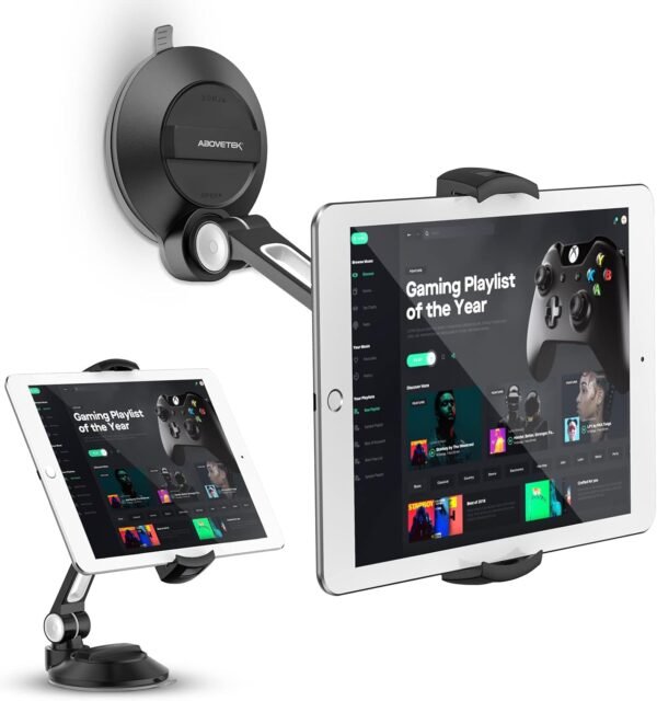 AboveTEK Supporto Pieghevole per Tablet per Auto, Supporto per iPad da 4-11" con Supporto a Ventosa per Parabrezza dell'Auto, Vetro, Letto, Cucina e Ufficio - Nero