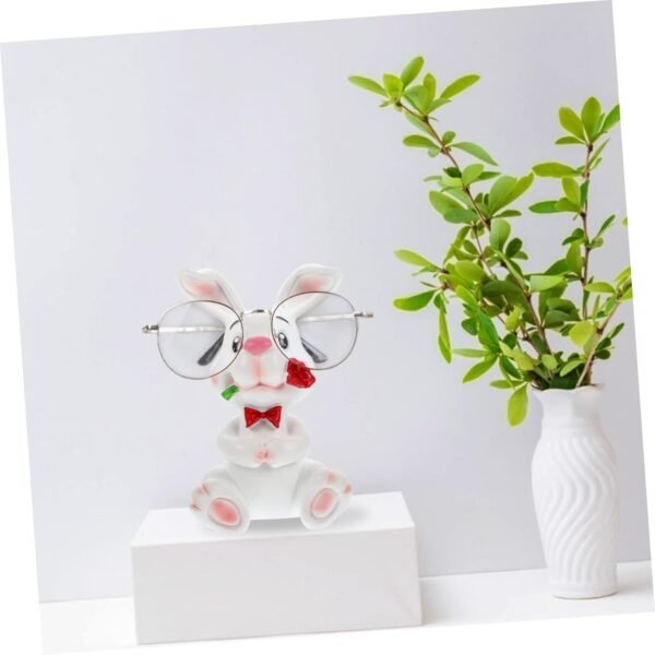 PRETYZOOM 1 Pc Portaocchiali Coniglio porta occhiali display per occhiali da sole spettacolo decorazioni scrivania gadget casa fermo per occhiali porta bicchieri in resina animale bianca - Image 5