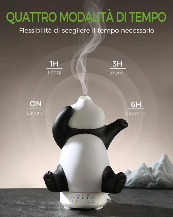 Diffusore di oli essenziali Panda - Simpatico diffusore di aromi rotante per la casa con luce a 7 colori, diffusore di aromaterapia per camera da letto e ufficio - Image 3