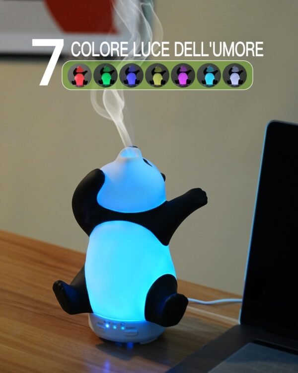 Diffusore di oli essenziali Panda - Simpatico diffusore di aromi rotante per la casa con luce a 7 colori, diffusore di aromaterapia per camera da letto e ufficio - Image 5