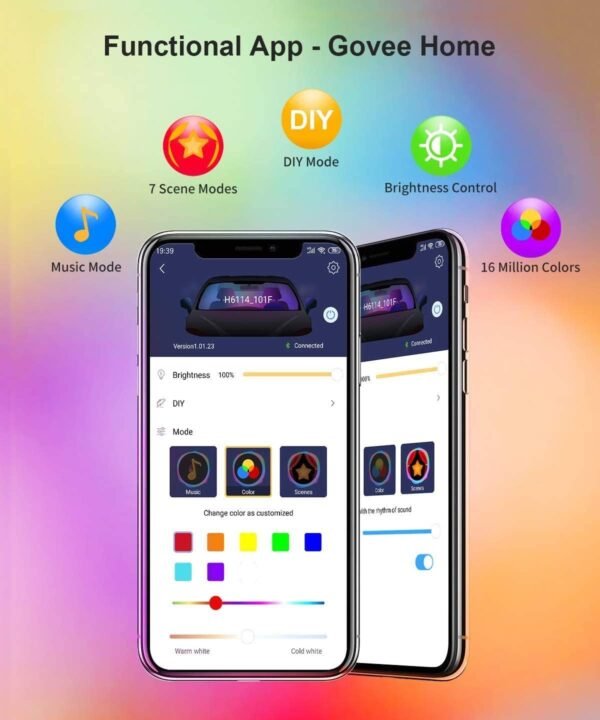 Govee Striscia LED Auto con APP, 4pcs 22cm Luci LED Interne per Auto con 9 Colori Multicolore Due linee Design, Musica sotto il cruscotto Kit di illuminazione, DC 12V - Image 5