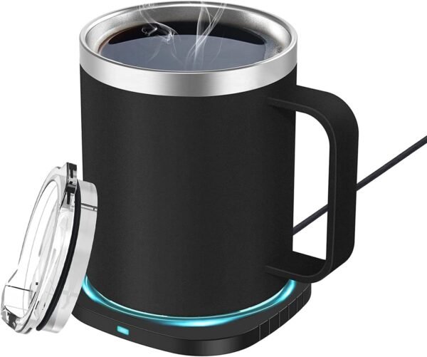 Lamker 300ml Scalda Bevande Tazza USB 2 in 1 Elettrico Riscaldatore di Caffè Smart Temperatura costante 131 ℉ / 55 ℃ Set Scaldatazze Riscaldato per Casa e Ufficio Latte Acqua Tè Scaldabevande