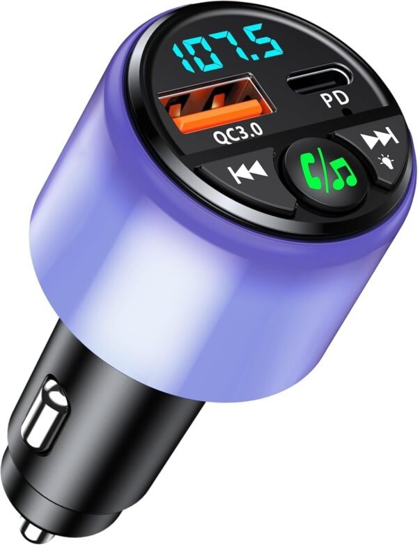Mohard Trasmettitore FM Bluetooth 5.3 per Auto, PD 30W & QC3.0 18W Ricarica Veloce Vivavoce Bluetooth Auto con Musica Hi-Fi, Luce Commutabile Radio Dispositivo Macchina Accendisigari Adattatore Auto