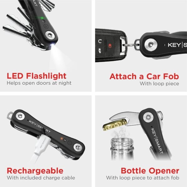 KeySmart iPro - Portachiavi con scritta Find My App, compatibile con Apple Find My App, con scritta Find Your Lost Keys, compatto e tracciabile, con torcia a LED (fino a 14 chiavi, nero) - Image 3
