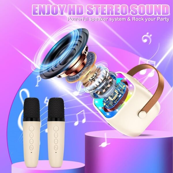 Karaoke per Bambini con 2 Microfoni, Microfono Bambini con Luce LED, Macchina Karaoke Portatile Microfono Wireless con Effetti di Cambio Voce, Giocattoli Elettronici Regali per Bambini da 3 a 18 anni - Image 2