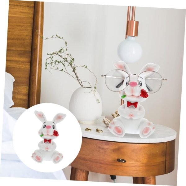 PRETYZOOM 1 Pc Portaocchiali Coniglio porta occhiali display per occhiali da sole spettacolo decorazioni scrivania gadget casa fermo per occhiali porta bicchieri in resina animale bianca - Image 3
