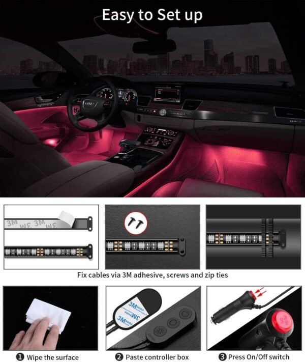 Govee Striscia LED Auto con APP, 4pcs 22cm Luci LED Interne per Auto con 9 Colori Multicolore Due linee Design, Musica sotto il cruscotto Kit di illuminazione, DC 12V - Image 6