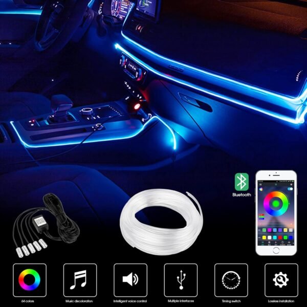Wilktop Striscia LED RGB per interni auto, 6 meter, per auto, con app - Image 2