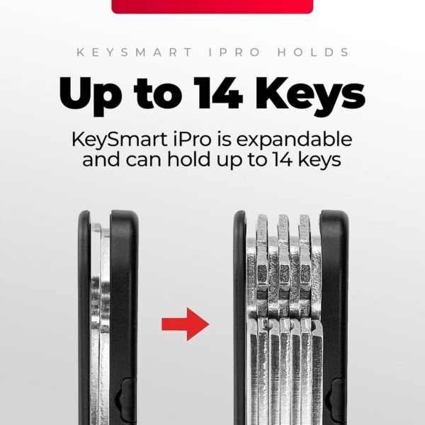 KeySmart iPro - Portachiavi con scritta Find My App, compatibile con Apple Find My App, con scritta Find Your Lost Keys, compatto e tracciabile, con torcia a LED (fino a 14 chiavi, nero) - Image 2