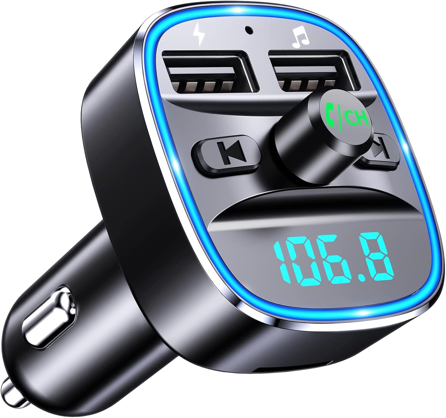 Mohard Trasmettitore FM Bluetooth 5.3 per Auto, Adattatore Bluetooth Auto Audio Radio Lettore Musicale MP3, Chiamata Vivavoce, Porte USB Doppie (5V/2.4A & 1A), Lettore di Schede TF & Chiavetta USB