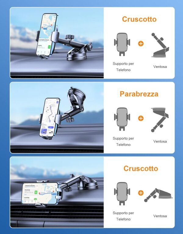 Mohard Porta Cellulare Auto, (Mai Cadere) Supporto Telefono Auto da Cruscotto Ultra Robusto, Rilascio Rapido & 360° Ruotabile Porta Telefono Auto Compatibile con iPhone, Samsung e Telefoni da 4-7" - Image 5