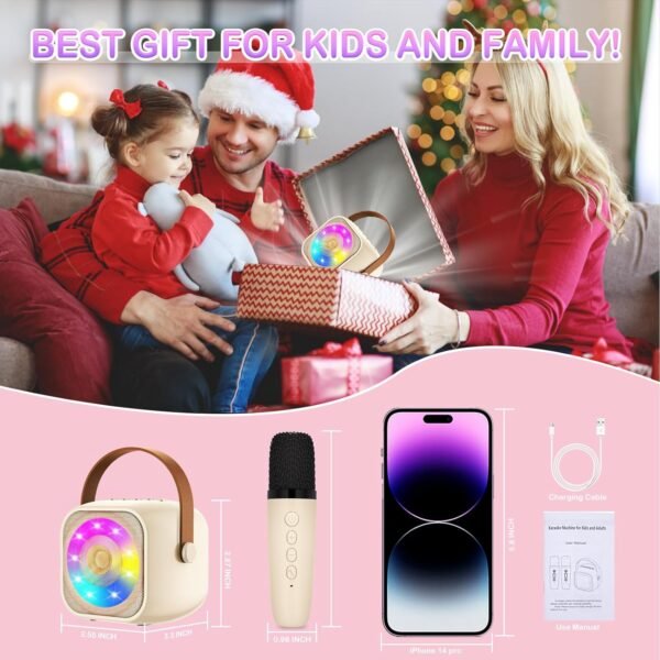 Karaoke per Bambini con 2 Microfoni, Microfono Bambini con Luce LED, Macchina Karaoke Portatile Microfono Wireless con Effetti di Cambio Voce, Giocattoli Elettronici Regali per Bambini da 3 a 18 anni - Image 7