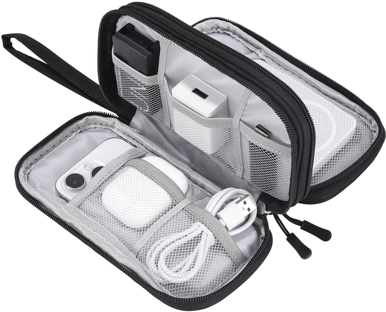 SOBEAU Borsa per Cavi, Elettronici Porta Cavi Organizer Viaggio, Accessori Borsa Custodia, Borsa Universale Organizer Cavi Portatile per USB, Schede SD, Caricabatterie, Hard Disk,Nero
