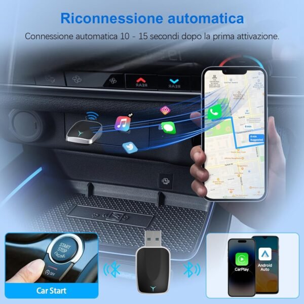 Adattatore Wireless CarPlay - connessione Bluetooth, Plug and Play, compatibile con la maggior parte delle auto, funziona con iOS 10 e versioni successive, nonché con Android 11 e versioni successive - Image 7