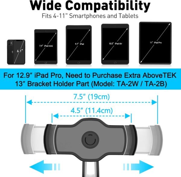 AboveTEK Supporto Pieghevole per Tablet per Auto, Supporto per iPad da 4-11" con Supporto a Ventosa per Parabrezza dell'Auto, Vetro, Letto, Cucina e Ufficio - Nero - Image 2