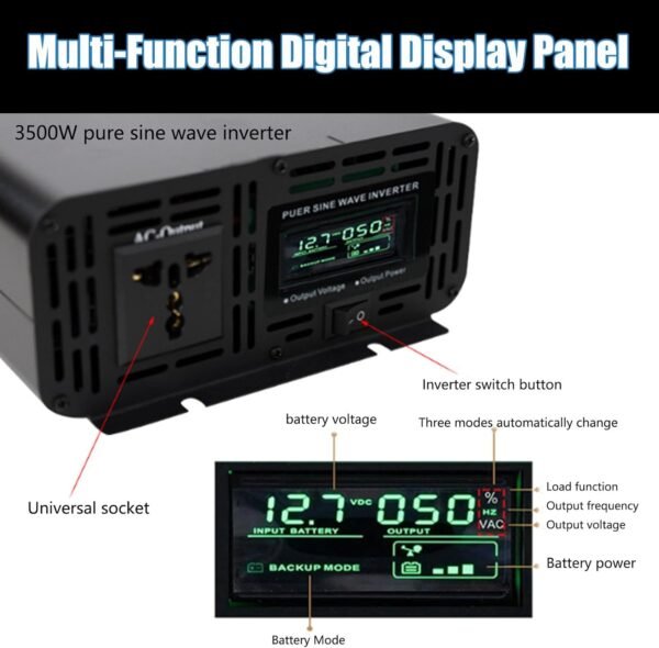 Mcamgiczin Convertitore di Potenza, Inverter Solare a Onda sinusoidale Pura Convertitore per Auto da 10000 W, 24/48 V per caricare e Alimentare Laptop, TV, Kindle, luci, Gadget per Auto,24V - Image 2