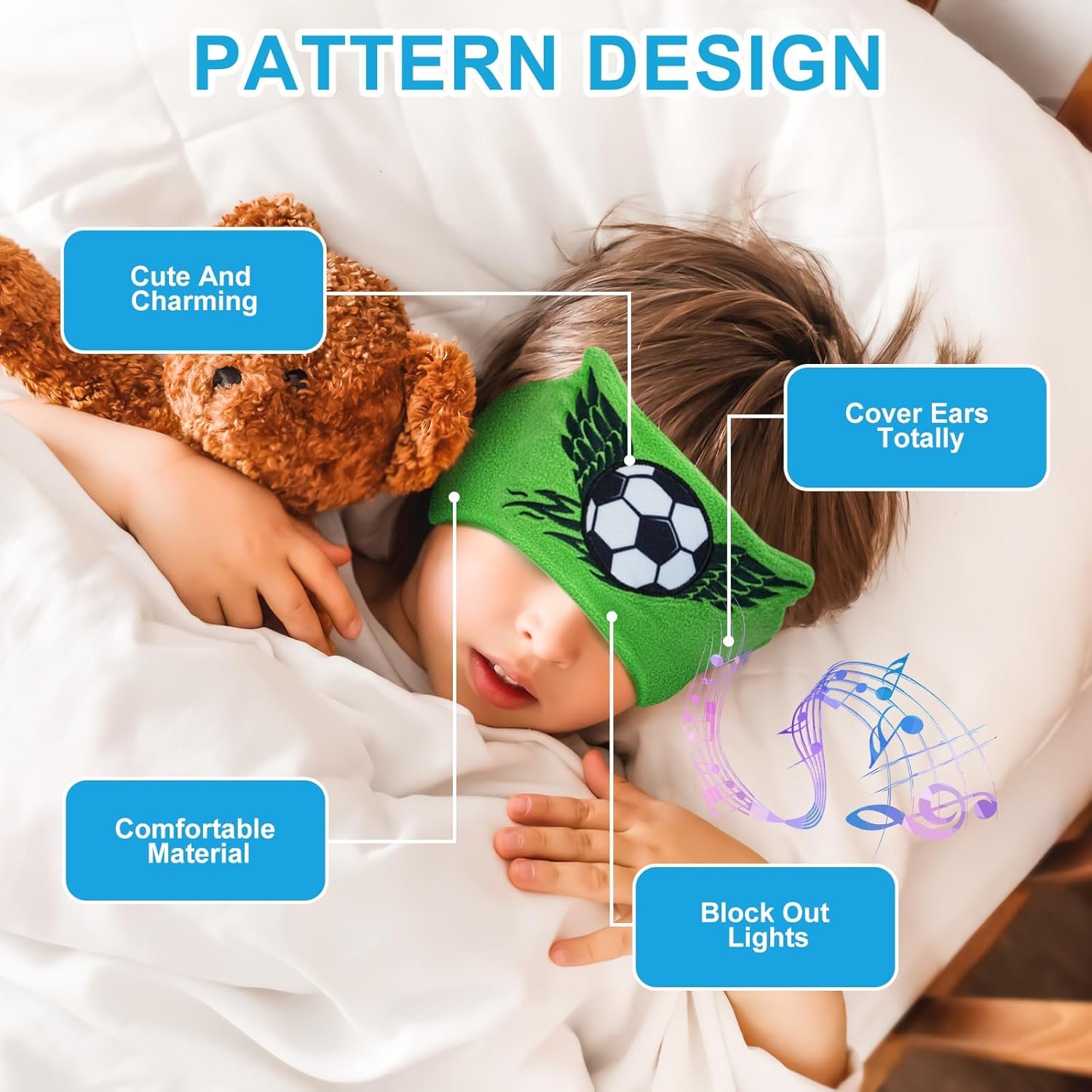 Maschera per Dormire Bluetooth, CestMall Maschera per Gli Occhi del Sonno con Cuffie Microfono Musicale Addormentata Bluetooth Maschera Regalo di Compleanno per Bambini Ragazzo Ragazza (Green) - Image 4