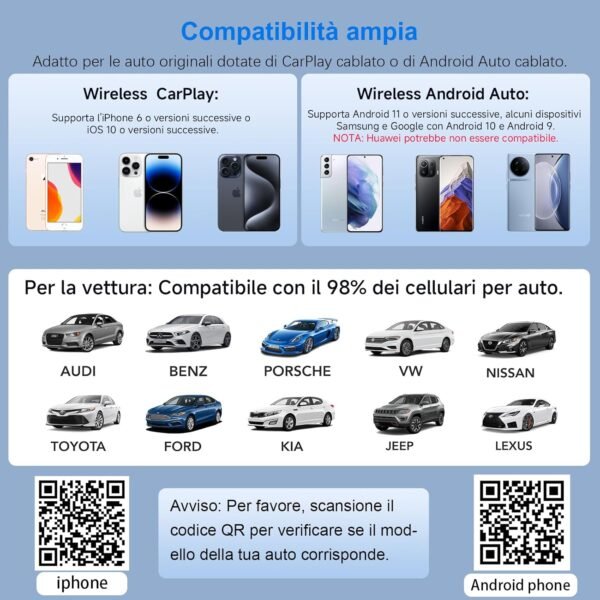Adattatore Wireless CarPlay - connessione Bluetooth, Plug and Play, compatibile con la maggior parte delle auto, funziona con iOS 10 e versioni successive, nonché con Android 11 e versioni successive - Image 8