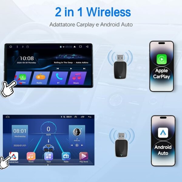 Adattatore Wireless CarPlay - connessione Bluetooth, Plug and Play, compatibile con la maggior parte delle auto, funziona con iOS 10 e versioni successive, nonché con Android 11 e versioni successive - Image 3