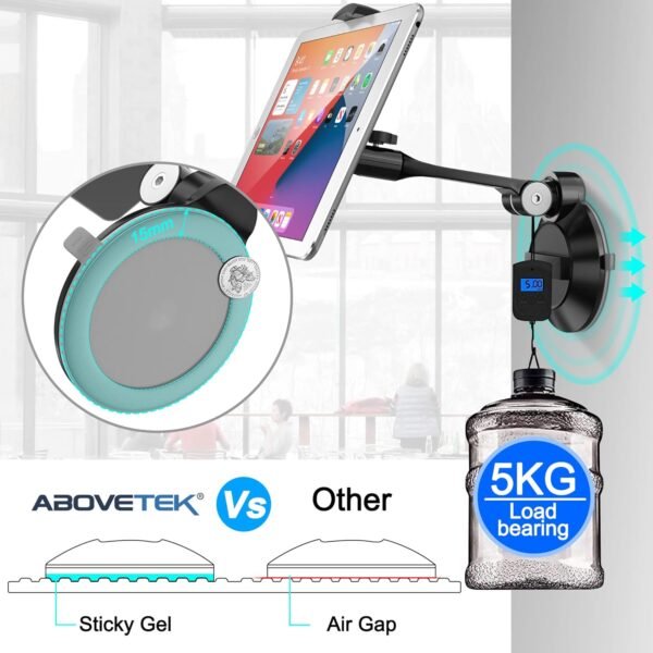 AboveTEK Supporto Pieghevole per Tablet per Auto, Supporto per iPad da 4-11" con Supporto a Ventosa per Parabrezza dell'Auto, Vetro, Letto, Cucina e Ufficio - Nero - Image 5