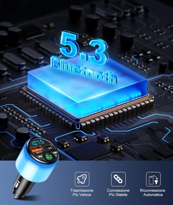 Mohard Trasmettitore FM Bluetooth 5.3 per Auto, PD 30W & QC3.0 18W Ricarica Veloce Vivavoce Bluetooth Auto con Musica Hi-Fi, Luce Commutabile Radio Dispositivo Macchina Accendisigari Adattatore Auto - Image 3