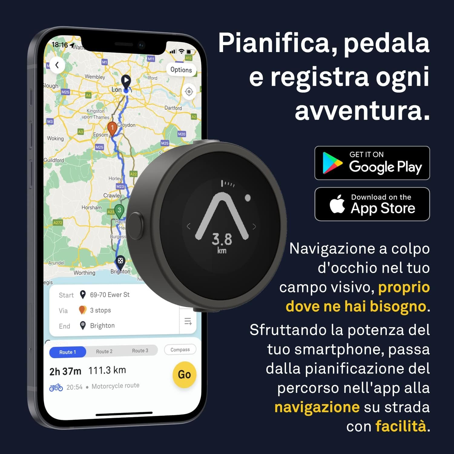 Beeline Moto GPS Computer - Argento | Pianificazione del percorso in tutto il mondo | Resistente alle intemperie | Ricarica USB | Navigatore satellitare per moto e scooter con cinghia di montaggio - Image 4
