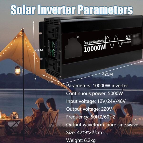Mcamgiczin Convertitore di Potenza, Inverter Solare a Onda sinusoidale Pura Convertitore per Auto da 10000 W, 24/48 V per caricare e Alimentare Laptop, TV, Kindle, luci, Gadget per Auto,24V - Image 5
