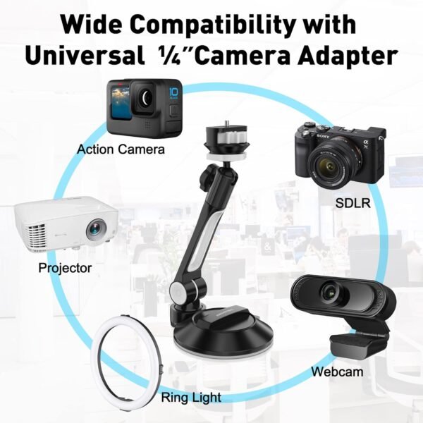 AboveTEK Supporto Pieghevole per Tablet per Auto, Supporto per iPad da 4-11" con Supporto a Ventosa per Parabrezza dell'Auto, Vetro, Letto, Cucina e Ufficio - Nero - Image 6