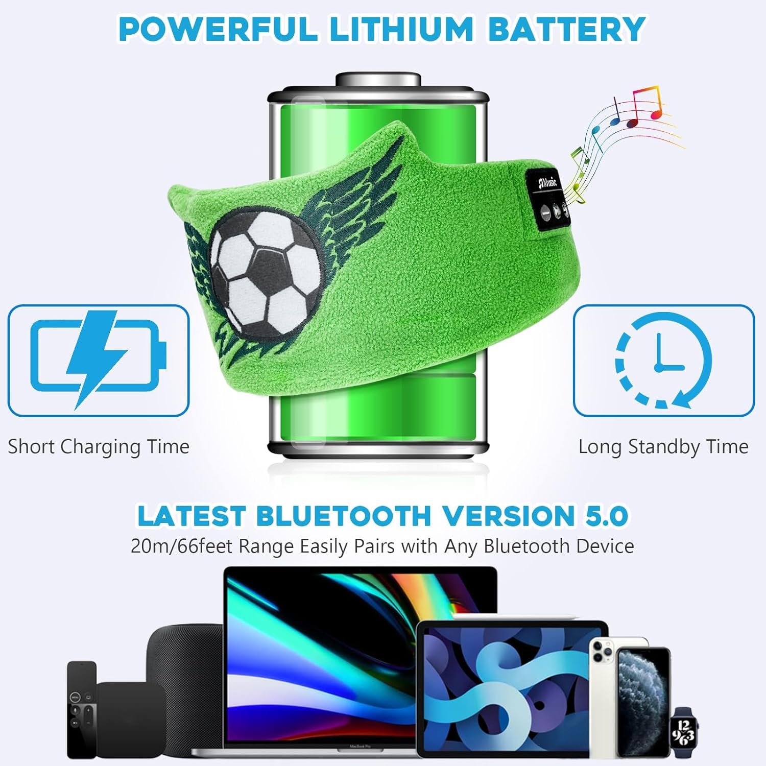 Maschera per Dormire Bluetooth, CestMall Maschera per Gli Occhi del Sonno con Cuffie Microfono Musicale Addormentata Bluetooth Maschera Regalo di Compleanno per Bambini Ragazzo Ragazza (Green) - Image 3