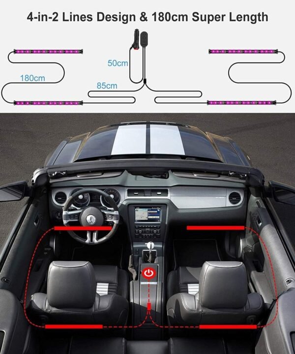 Govee Striscia LED Auto con APP, 4pcs 22cm Luci LED Interne per Auto con 9 Colori Multicolore Due linee Design, Musica sotto il cruscotto Kit di illuminazione, DC 12V - Image 3