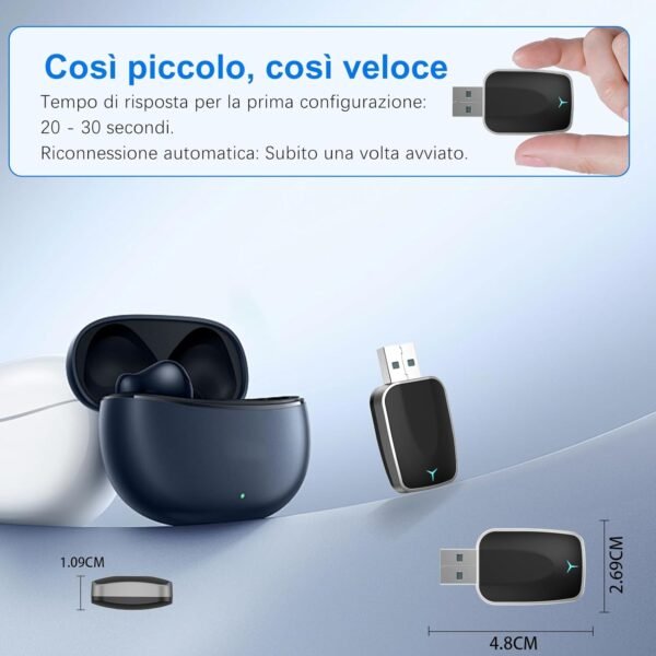 Adattatore Wireless CarPlay - connessione Bluetooth, Plug and Play, compatibile con la maggior parte delle auto, funziona con iOS 10 e versioni successive, nonché con Android 11 e versioni successive - Image 6