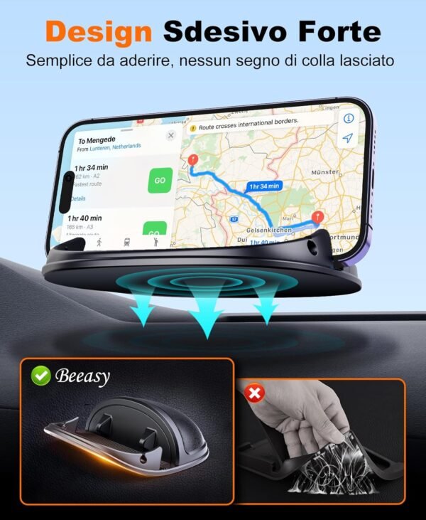 Beeasy Porta Cellulare Auto, Supporto Smartphone per Auto Cruscotto Antiscivolo, Supporto Auto Universale Smartphone per iPhone 16/15/14/13/12 Pro Max Samsung Galaxy S24 S23 S22 Huawei Xiaomi - Image 3