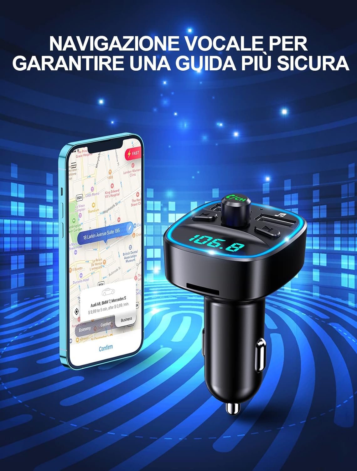 Mohard Trasmettitore FM Bluetooth 5.3 per Auto, Adattatore Bluetooth Auto Audio Radio Lettore Musicale MP3, Chiamata Vivavoce, Porte USB Doppie (5V/2.4A & 1A), Lettore di Schede TF & Chiavetta USB - Image 6