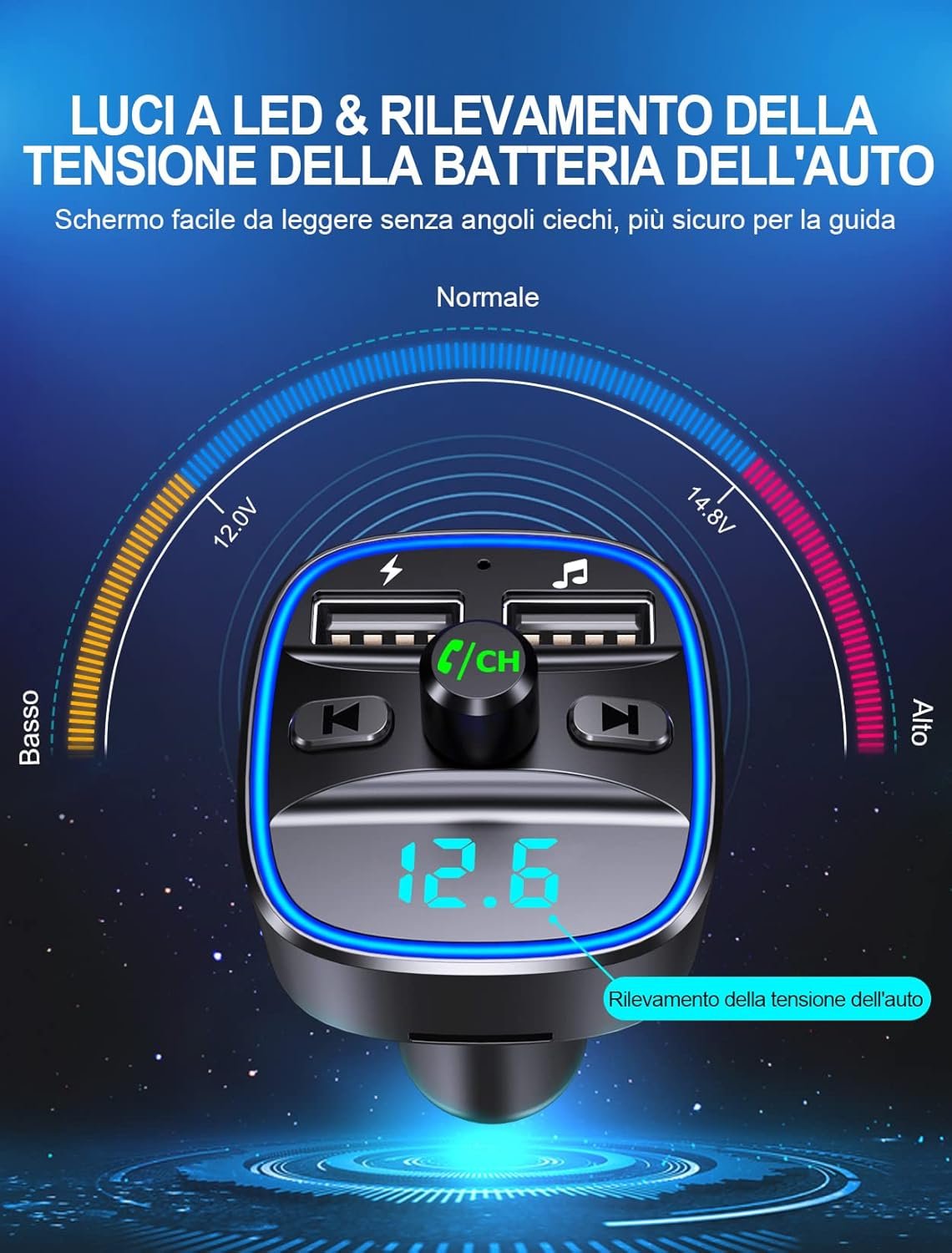 Mohard Trasmettitore FM Bluetooth 5.3 per Auto, Adattatore Bluetooth Auto Audio Radio Lettore Musicale MP3, Chiamata Vivavoce, Porte USB Doppie (5V/2.4A & 1A), Lettore di Schede TF & Chiavetta USB - Image 7