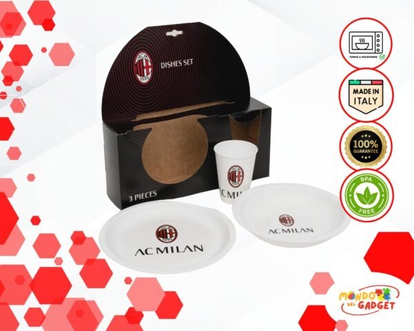 Piatti Milan, Gadget Uomo Bambino, Accessori per Scuola, Set Ufficiale Regalo - Piatti e Bicchiere, Idea Compleanno Perfetta per la Colazione – per Microonde e Lavastoviglie - Image 2