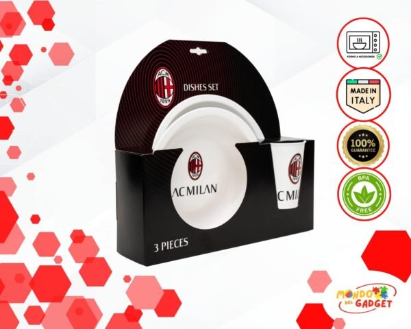 Piatti Milan, Gadget Uomo Bambino, Accessori per Scuola, Set Ufficiale Regalo - Piatti e Bicchiere, Idea Compleanno Perfetta per la Colazione – per Microonde e Lavastoviglie - Image 6