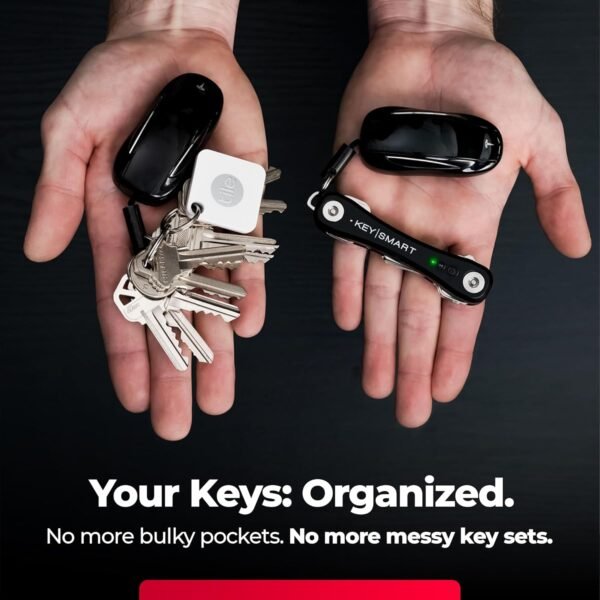 KeySmart iPro - Portachiavi con scritta Find My App, compatibile con Apple Find My App, con scritta Find Your Lost Keys, compatto e tracciabile, con torcia a LED (fino a 14 chiavi, nero) - Image 5