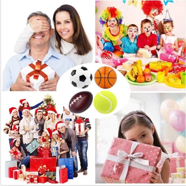 Steemjoey Set di 4 Sports Stress Balls Giocattolo Giocattolo di Ansia Sensoriale Gocattolo Stress Sollievo per Bambini Adulti, Include Pallacanestro, Calcio, Palla da Calcio, Palla da Tennis - Image 8
