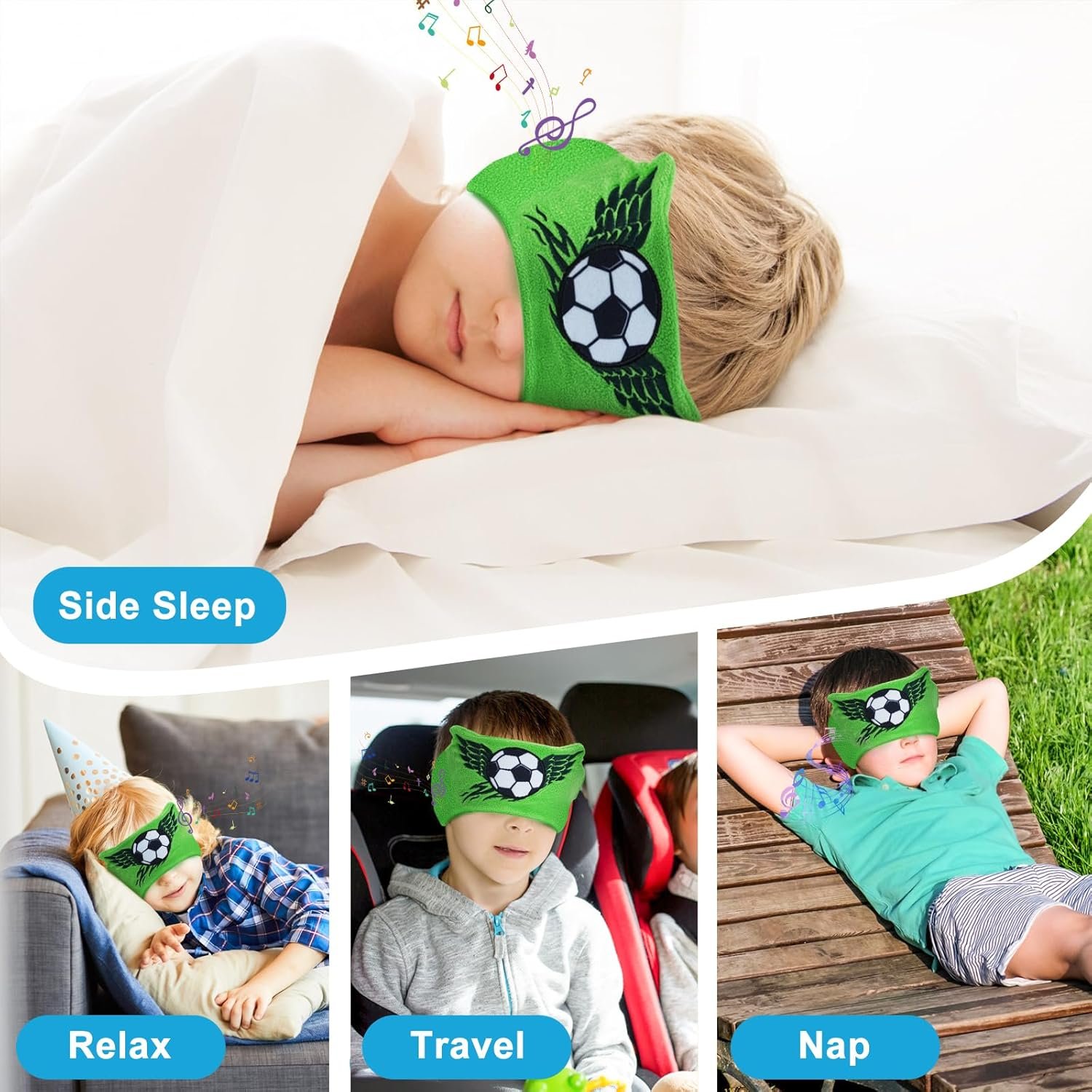 Maschera per Dormire Bluetooth, CestMall Maschera per Gli Occhi del Sonno con Cuffie Microfono Musicale Addormentata Bluetooth Maschera Regalo di Compleanno per Bambini Ragazzo Ragazza (Green) - Image 7