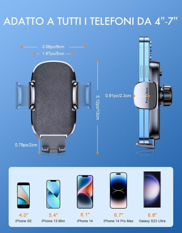 Mohard Porta Cellulare Auto, (Mai Cadere) Supporto Telefono Auto da Cruscotto Ultra Robusto, Rilascio Rapido & 360° Ruotabile Porta Telefono Auto Compatibile con iPhone, Samsung e Telefoni da 4-7" - Image 7