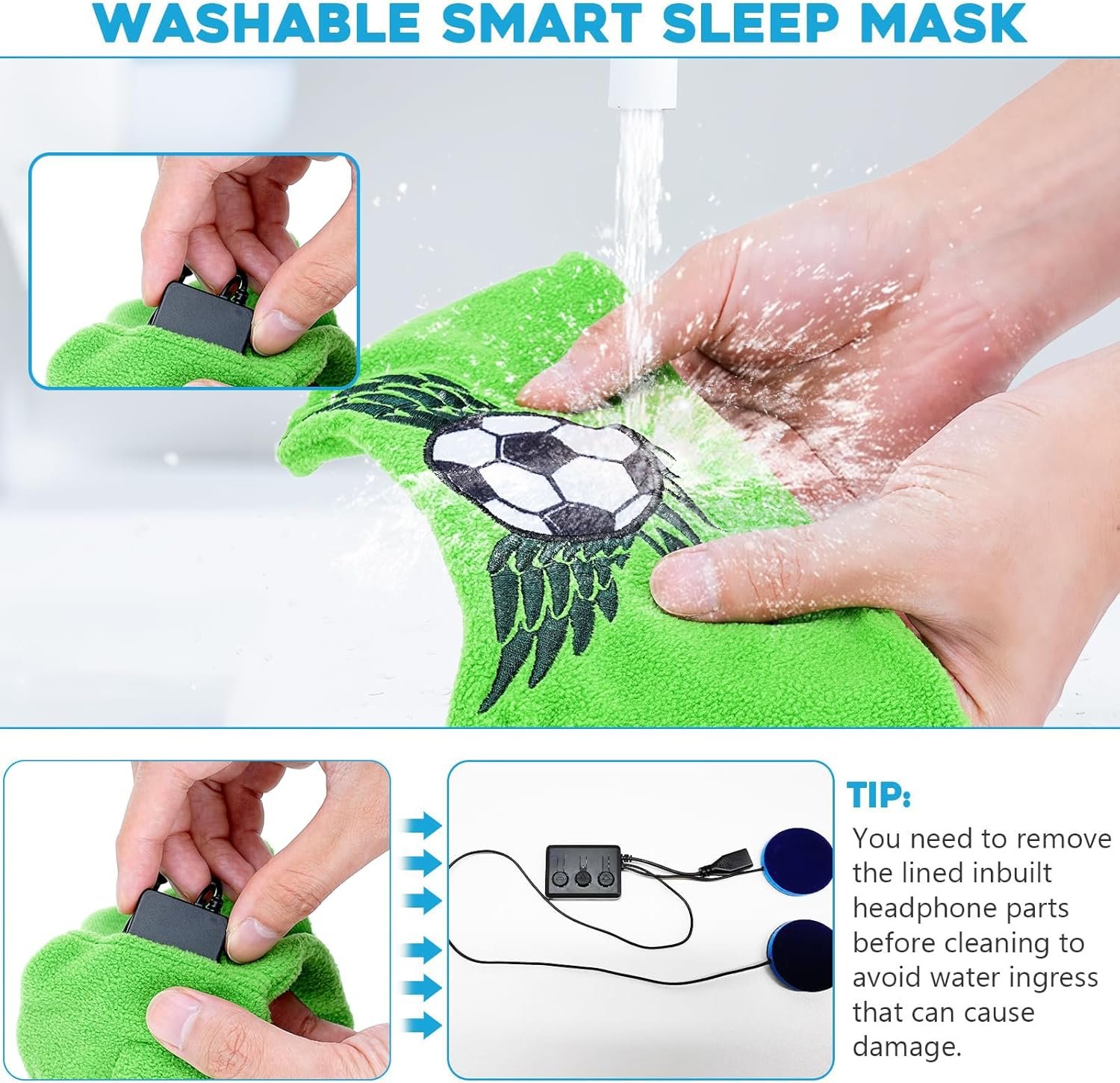 Maschera per Dormire Bluetooth, CestMall Maschera per Gli Occhi del Sonno con Cuffie Microfono Musicale Addormentata Bluetooth Maschera Regalo di Compleanno per Bambini Ragazzo Ragazza (Green) - Image 5