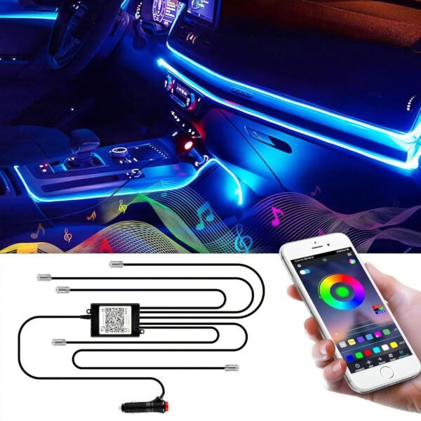 Wilktop Striscia LED RGB per interni auto, 6 meter, per auto, con app