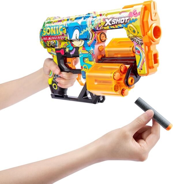 Pistola XSHOT Skins Dread Sonic Hyper Spike - Sonic il Riccio di ZURU con 24 dardi, doppia canna rotante, dardi con tecnologia a sacca d'aria, pistola giocattolo gommapiuma per bambini - Image 6