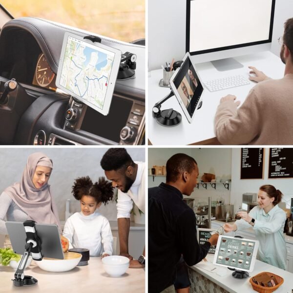 AboveTEK Supporto Pieghevole per Tablet per Auto, Supporto per iPad da 4-11" con Supporto a Ventosa per Parabrezza dell'Auto, Vetro, Letto, Cucina e Ufficio - Nero - Image 4