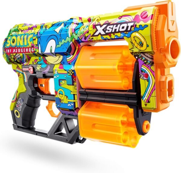 Pistola XSHOT Skins Dread Sonic Hyper Spike - Sonic il Riccio di ZURU con 24 dardi, doppia canna rotante, dardi con tecnologia a sacca d'aria, pistola giocattolo gommapiuma per bambini - Image 2